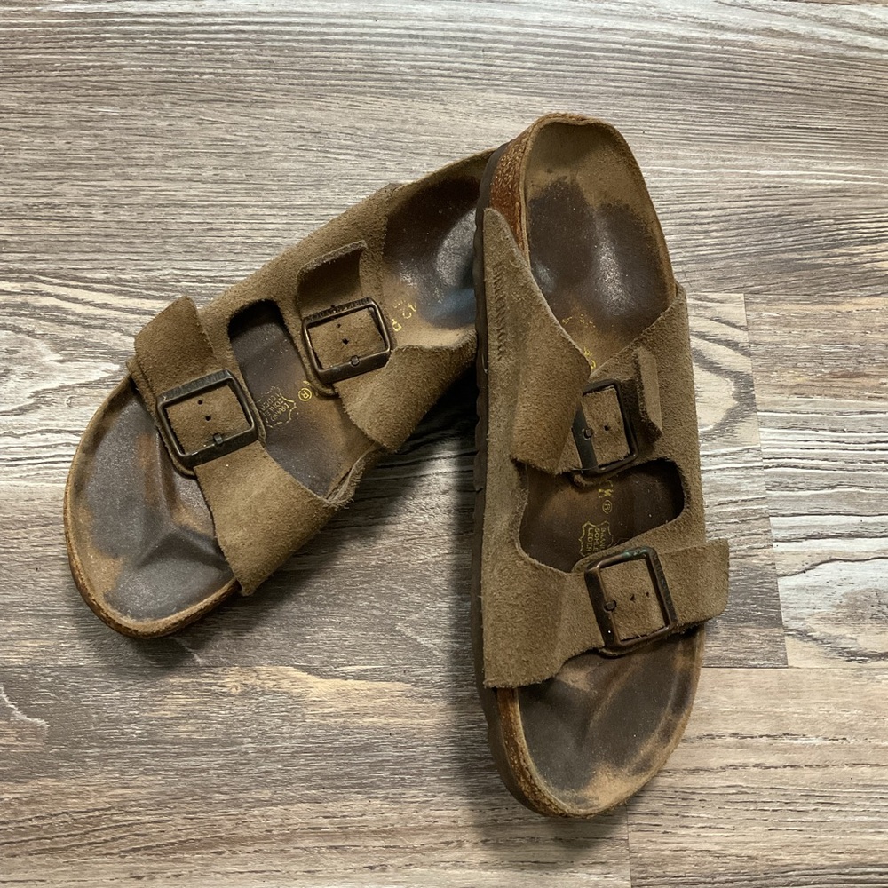 Birkenstock Arizona Tan Suede Soft Footbed Sandals 42 11-11.5